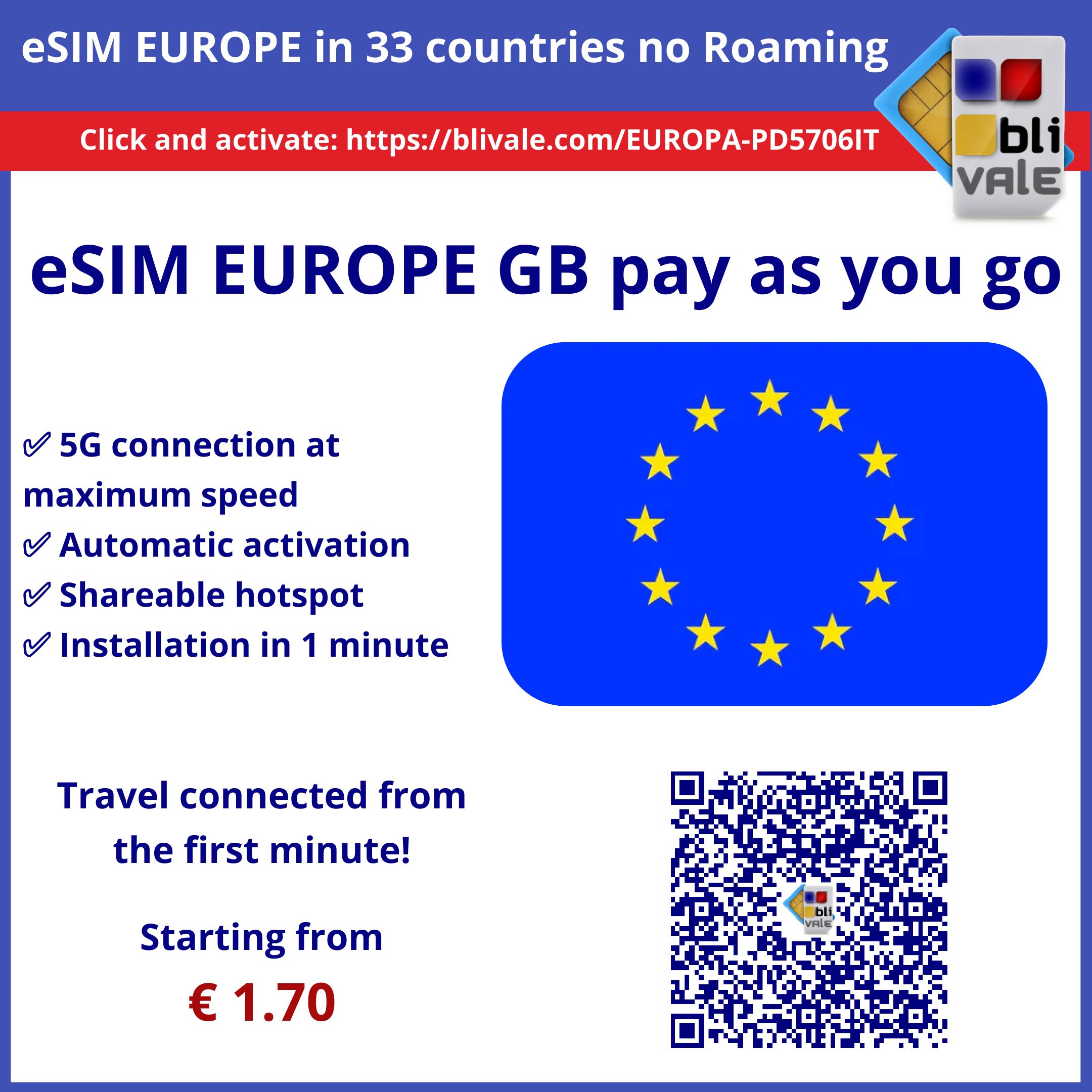 blivale_image_en_eSIM for Europe data package 33 countries_800x800 eSIM EUROPE in 33 countries no Roaming